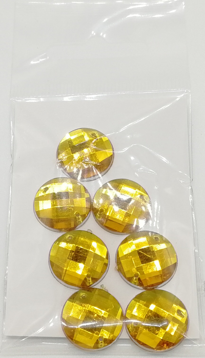 Стразы акриловые пришивные круглые 16 мм, цвет желто золотые