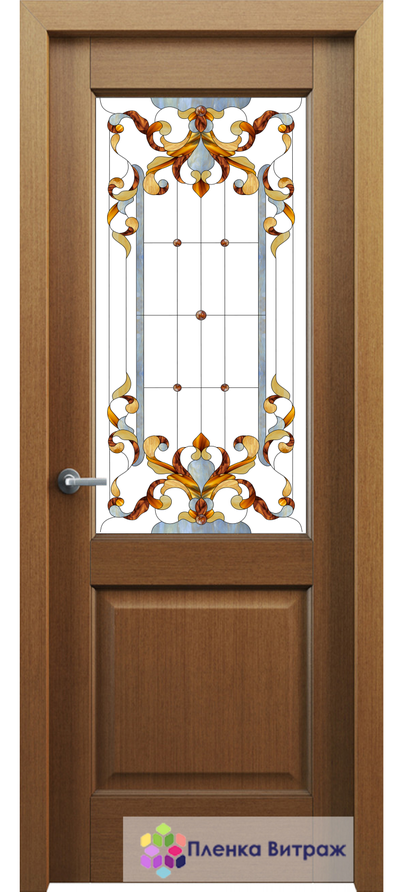 Витражная пленка, витражная пленка самоклеющаяся, пленочный витраж с классическим рисунком в дверь
