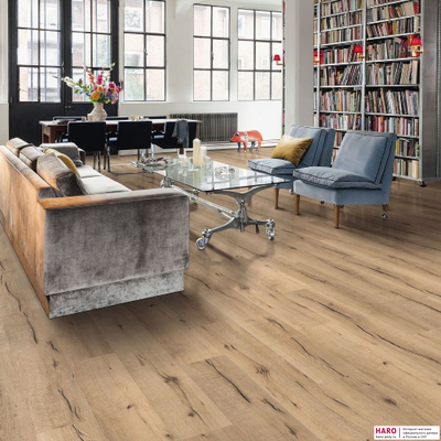 Декор ламината Haro Дуб Италика Крем 538653 в интерьере комнаты