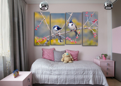 Модульная картина "Свирестелы на веточке"