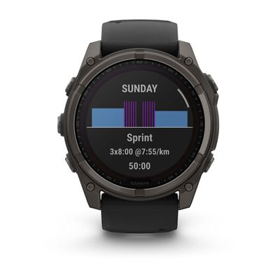 Умные часы Garmin Fenix 8 - 51 мм Solar, Sapphire титановый угольно-серый с DLC-покрытием и черным ремешком (010-02907-11)