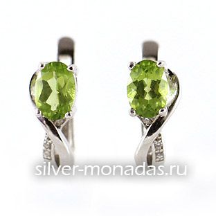 Серьги из серебра 925 пробы с хризолитами и фианитами (Ж-134-321Е)