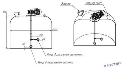 Мешалка для емкости цилиндрической, вертикальной, 1000л