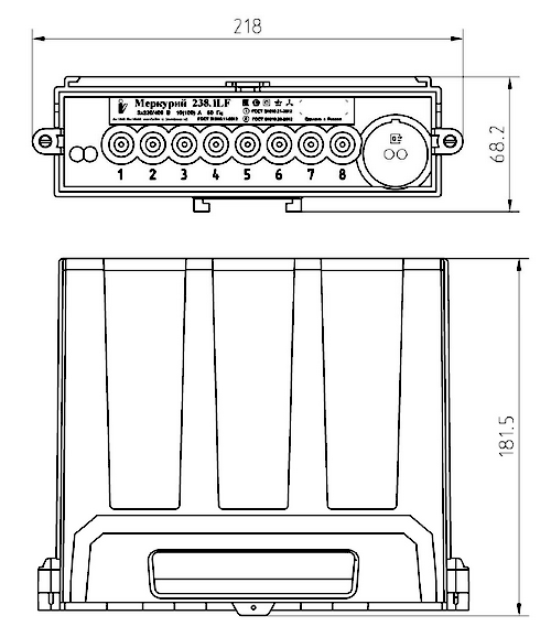 ГАБАРИТНЫЙ ЧЕРТЕЖ СЧЕТЧИКА МЕРКУРИЙ 238