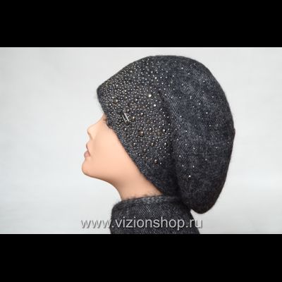 Вязаный модный берет 2019  Vizio Италия 6110 антрацит