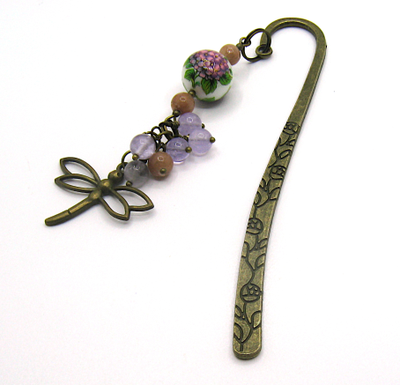 Закладка "Сад" с японской бусиной Тенша, аметринами и ореховым нефритом