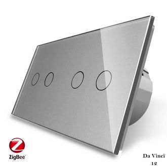 Четырёхклавишный сенсорный выключатель livolo с wifi на 2 поста серого цвета