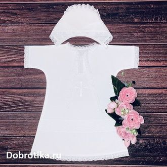 Теплая крестильная рубашка для девочки "Классическая": 100% хлопок - фланель, кружево