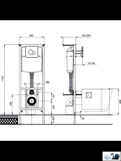 Комплект ПЭК Santeri Альфа 1.3815.9.S00.00B.2. Инсталляция с кнопкой (белая, глянец) и подвесной унитаз с сиденьем без микролифта