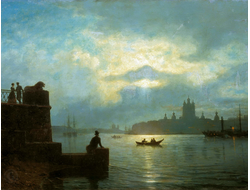 Картина обогреватель, репродукция Льва Лагорио Лунная ночь на Неве