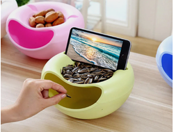 Тарелка двойная для семечек и орехов с подставкой для телефона, 20×11 см, цвет в ассортименте