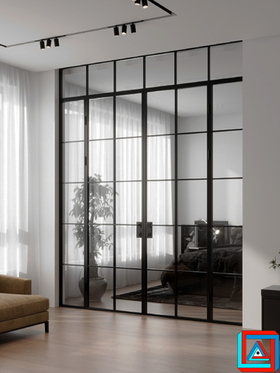 Распашные двери-перегородки с порталом и фрамугой