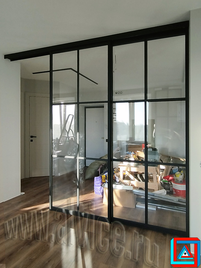 Перегородка-телескоп КАСКАД из 3-х створок в створе проема