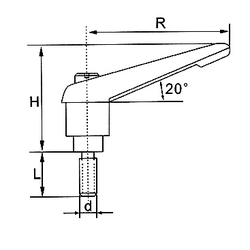 Рычаг зажимной с наружной резьбой М5*50*50
