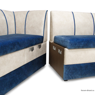 Кухонный Угловой диван "Форум-8" Синий/Слоновая кость Левый