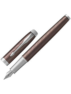 Ручка подарочная перьевая PARKER "IM Premium Brown CT", коричневый корпус с гравировкой, хромированные детали, синяя, 1931676