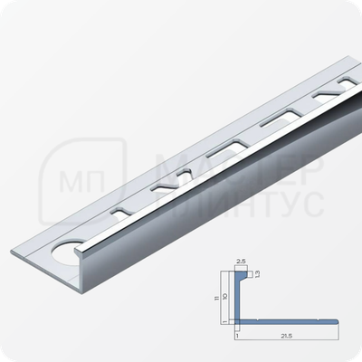 Окантовочный плиточный профиль из алюминия 12 мм. NEEXY PV02-03 BS Серебро блестящее 2.7 м.