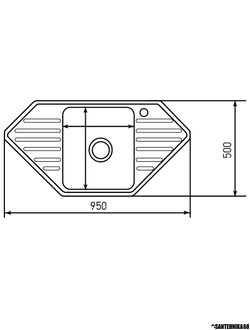 Мойка нержавеющая врезная угловая MIXLINE 50х95 0,8мм выпуск 3 1/2 с сифоном глубина 18см 532313