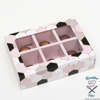 Коробка для конфет 6 шт, "Мозайка", розовая, 13,7 х 9,85 х 3,86 см