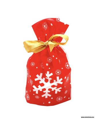 Пакет подарочный с лентой Красный Снежинка 12 x 7 см/ 10 шт