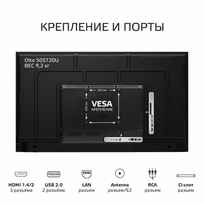 Телевизор OLTO 50ST20U 50"  4K  Smart TV  Черный