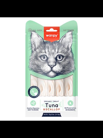 Wanpy Cat (Ванпи кэт) Лакомство для кошек «нежное пюре» из Тунца и гребешка, 70 г