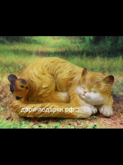 КОШКА спящая с птичкой 13*29см   0,8кг   полистоун Россия 1098/012481*
