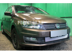Защита радиатора Volkswagen Polo седан 2015- (2 части) (Allstar, Conceptline, Trendline, Comfortline) chrome низ