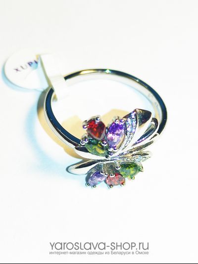 b-128. Кольцо с цветными цирконами в форме цветка.