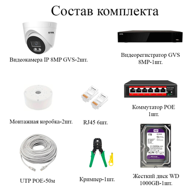 Комплект IP-камер 8 Мегапикселей с записью звука «GVS DS-F2 IP 4K Full»