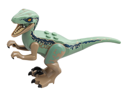 Dinosaur Raptor / Velociraptor with Sand Green Back Jurassic World Blue, Dark Tan (Raptor09)