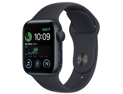 Apple Watch SE 2022, 44 мм, корпус из алюминия, спортивный ремешок тёмная ночь (MNTG3)