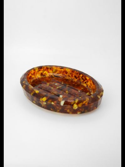 Мыльница овальная с мелким янтарем