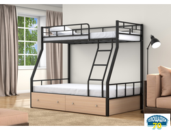 Двухъярусная кровать Раута Черный ящики дуб молочный
