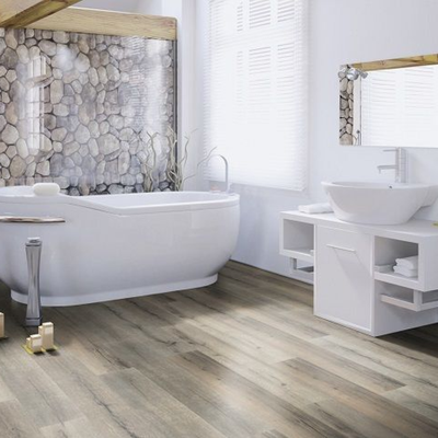 Ламинат Wineo Дуб Тирольский серебро LA045-002 в интерьере ванной