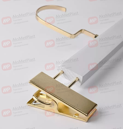 T88W Вешалка деревянная белая с зажимами и крючком золото L=320 мм