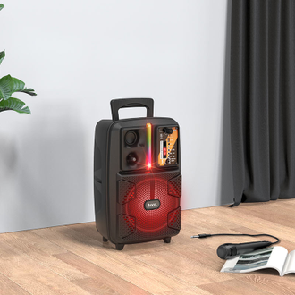 Блютуз колонка портативная Hoco BS37 Dancer для караоке, черная, проводной микрофон 2м