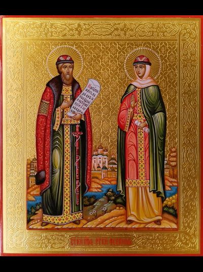 Петр и Феврония Муромские, Святые Чудотворцы. Рукописная икона.