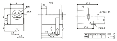 Гнездо под DC кабель питания (толщина штыря 2 мм) DC-005A-2.0