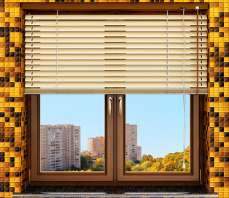 Ламинированное окно (1 сторона) 2-х створчатое, , 1300х1400мм, из профиля REHAU BLITZ 58 мм