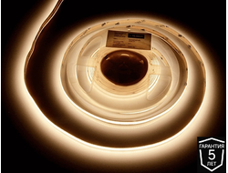 Лента светодиодная COB, 2400LED, 12V, ТЕПЛЫЙ белый (2800-3200к), 70W/5м,  8мм, IP20  AQ