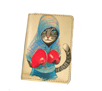 Обложка на автодокументы с принтом "Кот-боксёр"