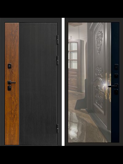 Дверь стальная Престиж с панелью Зеркало фацет черное