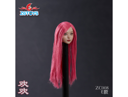 Женская голова (скульпт) с длинными розовыми волосами и подвижными глазами - 1/6 scale beautiful women with head carving and joy (ZC008E) - Z6TOYS