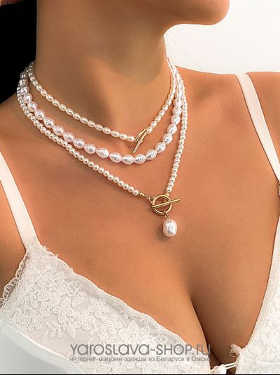 Ожерелье 3 нитки жемчуг