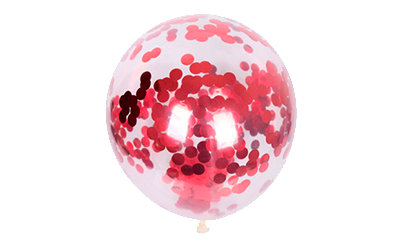 Прозрачный 30см с конфетти (красные круги)