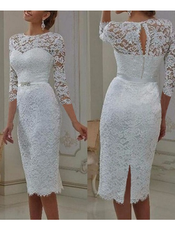 Короткое кружевное свадебное платье недорогое красивое на роспись прямое по колено
