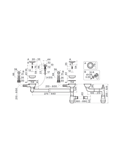 Арматура с клапаном-автоматом для двухчашевых моек с круглыми переливами WK-2-R-A IN