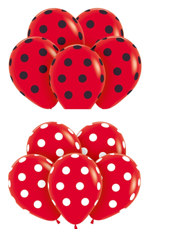 Шар 35 см "Красные в черный/белый горох", Пастель