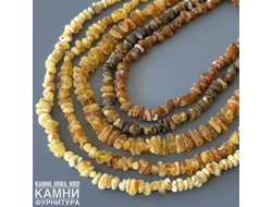 Янтарь дичка, крошка полушлифованная, цена за готовые бусы с замочком